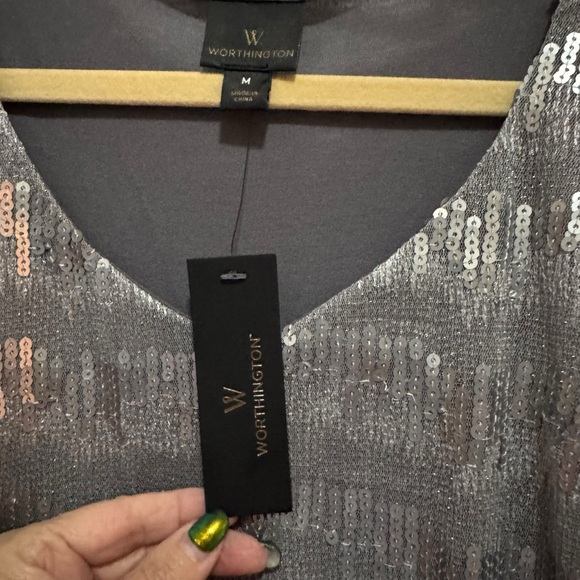 Worthington - grey sequin front Tank, Matte Grey - size Med  NWT - Picture 2 of 9